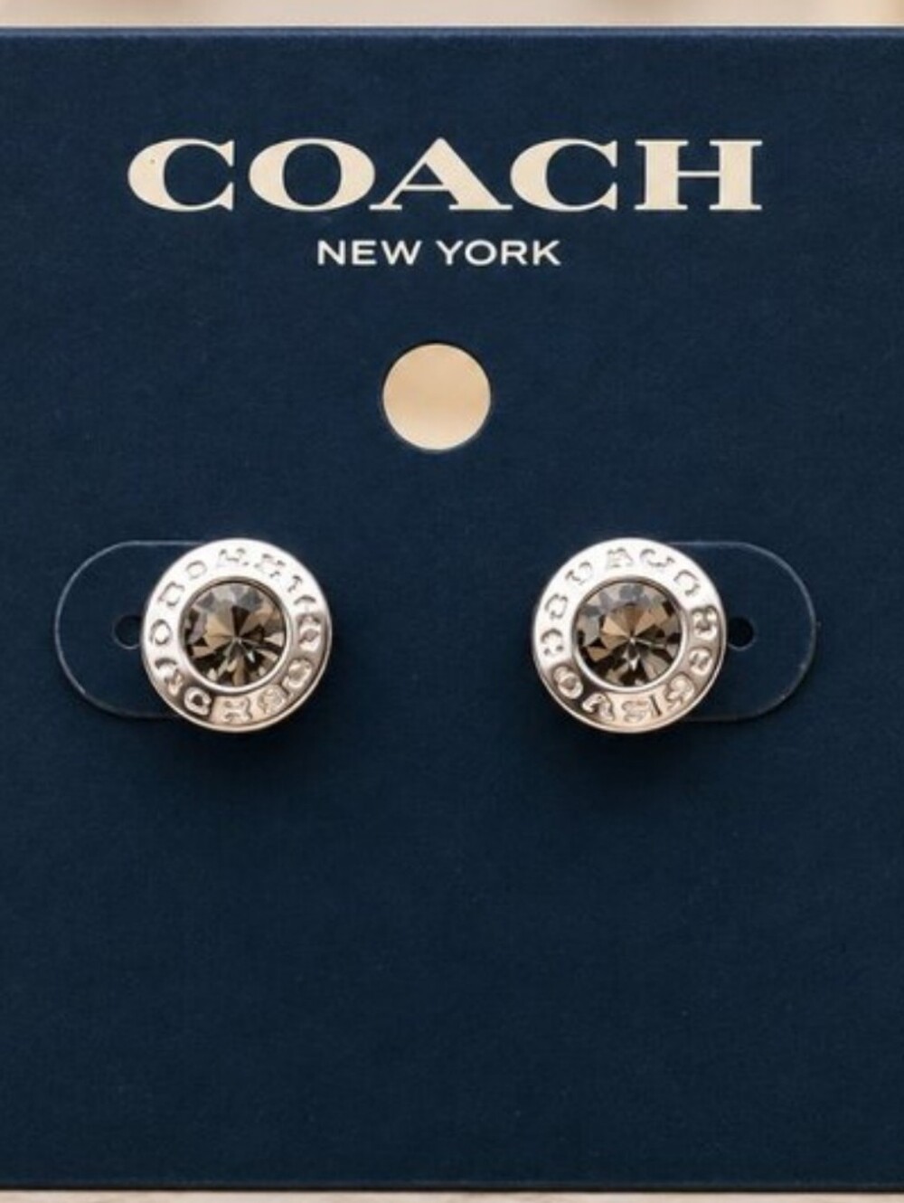 COACH Silver Smokey Crystal Stud Earrings
